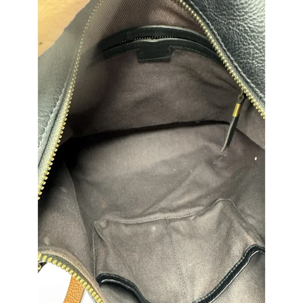 Madewell Black Thick Leather Zip Closure Double Handle Satchel Shoulder Bag‎